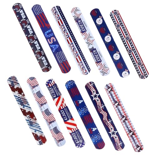 MAJORMENCH 12 Stück PVC Slap Armbänder mit Flaggenmotiv Robuste Party-armbänder Einfache Handhabung für Unabhängigkeitstag Geburtstagsfeiern und Festivals von MAJORMENCH