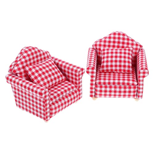 MAJORMENCH 2 Sätze Miniatur Puppenhaus Sofa Teilig Holzsofa Modell im Vintage Stil Mini Couch und Sessel für DIY Puppenhaus Dekoration Detailreiche Miniaturmöbel für Sammler von MAJORMENCH