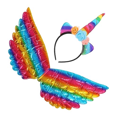 MAJORMENCH 2 Stück Buntes Einhorn Haarschmuck Teilig Stirnband mit Einhornflügeln Leichtes Kostüm Zubehör für Kindergeburtstag Party Mädchen und Jungen von MAJORMENCH