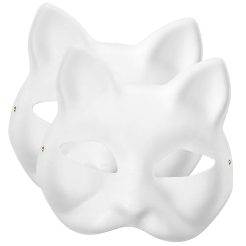 MAJORMENCH 2 Stück DIY Katzenmaske Weiße Papier Halbmasken zum Bemalen Tiermasken Blanko Katzen Gesichtsmaske für Karneval Halloween Festival und Kreative Bastelideen von MAJORMENCH