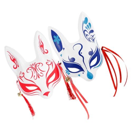MAJORMENCH 2 Stück Japanische Halbsicht Fuchsmaske mit Kirschblütenmotiv Atmungsaktive Cosplay-masken aus Kunststoff für Halloween Maskenbälle Festivals Fan Events von MAJORMENCH