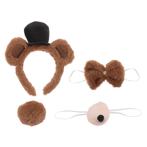 MAJORMENCH 4 Stück Teiliges Bärenkostüm Set mit Plüschohren Nasenclip Fliege und Leichtes Tierkostüm Zubehör für Halloween Karneval Cosplay und Tier party von MAJORMENCH