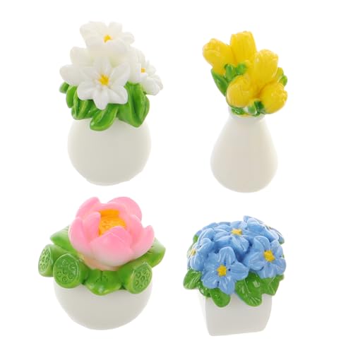 MAJORMENCH 4 Stück Teiliges Puppenhaus Miniatur Blumen Topfpflanzen Realistische Mini Bonsai Dekoration Handgefertigte Miniatur Haus Accessoires für DIY Szenen Farbige Kunstpflanzen für von MAJORMENCH