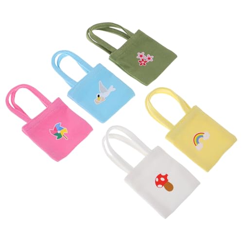 MAJORMENCH 5 Stück Teiliges Bunte Mini Canvas Schultertaschen Handliche Puppenhandtaschen aus Robustem Canvas Farbenfrohe Miniatur-Taschen als Dollhouse Accessoires für Puppenspiel und von MAJORMENCH