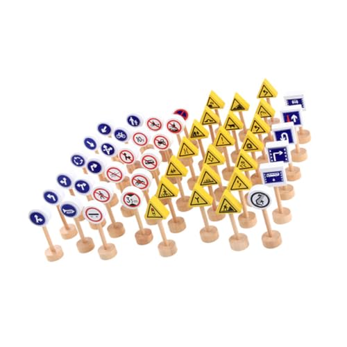 MAJORMENCH 50Stücke Verkehrszeichen Spielzeugset aus Holz Teiliges Modell für Lernspielzeug für Verkehrserziehung Robuste und Langlebige Schilder für Kreatives Rollenspiel von MAJORMENCH