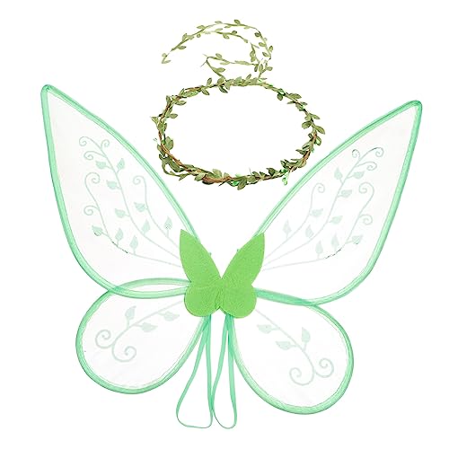 MAJORMENCH Flügel und Blumenkranz aus leichtem Chiffon Material Sichere Bequeme Flügel Dekoration für Mädchen Cosplay Party Karneval Verkleidung Fasching in Grün von MAJORMENCH