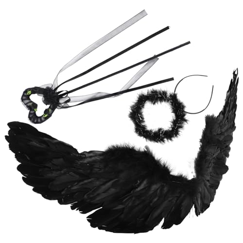 MAJORMENCH Halloween Teufel Kleidung Kostüm Flügel Outfits Bühnenkleidung Geschenk Bühnenoutfit Foto Requisite Umhang Festival Teufelsanzug Rollenspielanzug Teufel Cosplay Schwarz von MAJORMENCH