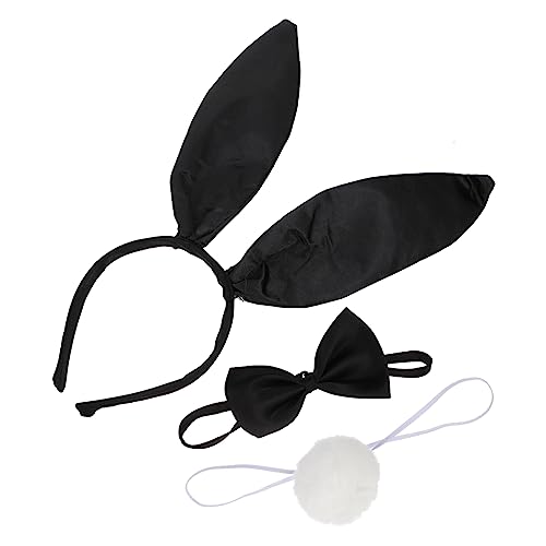 MAJORMENCH Hasenohren Stirnband mit Plüsch und Satin Fliege Kostüm Accessoires für Fasching Karneval Osterparty Langlebiger Kopfschmuck mit Kreativem Design und Bequemer von MAJORMENCH