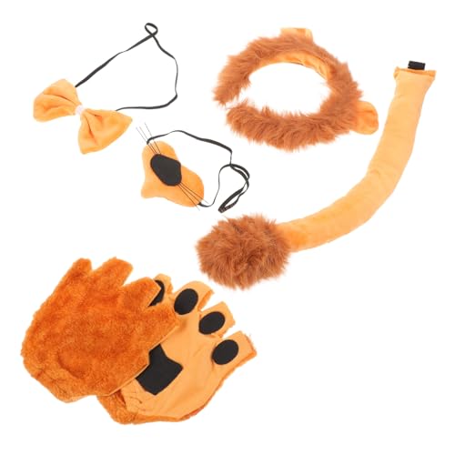 MAJORMENCH Komplettes Löwenkostüm Haarreif Pfotenhandschuhe Nasen bowtie Cosplay Zubehör für Tierkostüme Halloween Karneval Tierparty von MAJORMENCH