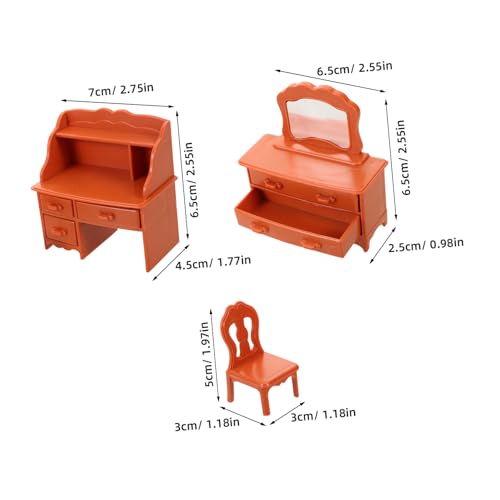 MAJORMENCH Mini -Make -up -Tisch Mini Schminktisch Puppenhaus Schreibtisch Puppenhauszubehör Möbelmodelle Puppenhaus-schminkspiegel Hellbraun Harz von MAJORMENCH
