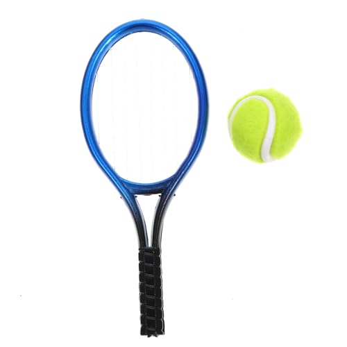 MAJORMENCH Mini Tennisschläger Modell mit Ball Miniatur Tennis Dekoration für Puppenhaus Handgefertigtes Mini Sportzubehör Stilvolle und Detailreiche Miniatur Tennisracket Deko von MAJORMENCH
