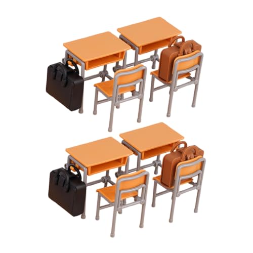 MAJORMENCH Miniatur Puppenhaus Möbel Stabiles Klassenzimmer Möbel Gelbe Tische Stühle Schulranzen Pädagogisches für Einrichtung für Puppenhaus Lernraum von MAJORMENCH