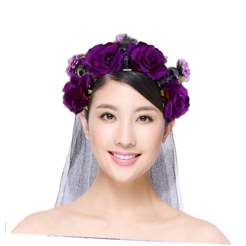 MAJORMENCH Rosenblume Für Totenkopf Cosplay Erwachsene Band Und Kostüm Stirnband Haarband Haarschmuck Halloween Kopfschmuck von MAJORMENCH