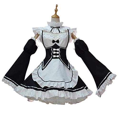 MAJOZ0 Cosplay Kostüm, Anime Re Life in a Different World from Zero Cosplay Maid Outfit Ram Rem Cosplay Kostüm Set mit Socken - XL von MAJOZ0