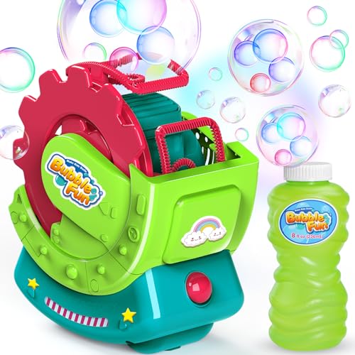 Seifenblasenmaschine für Kinder,Automatischer Blasenmacher mit 236mL Seifenblasenwasser - Machen Extra Große Blasen & Blasen in Blase,Elektrische Bubble Machine für Hochzeit Geburtstag Party von MAKE KIDS SMILE BUBBLE FUN