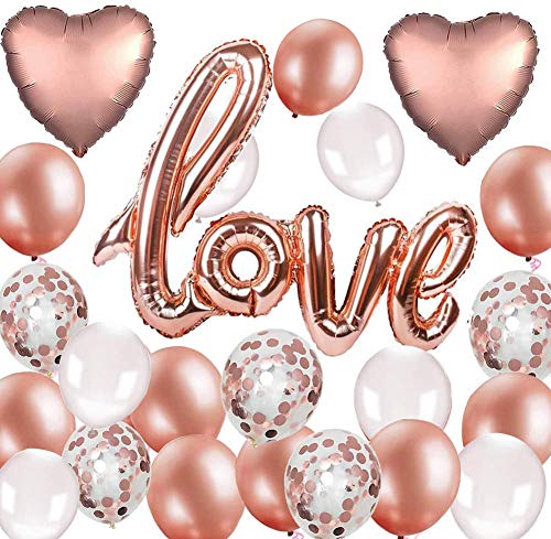 38 Stück Roségold Luftballon Hochzeit XXL LOVE Folienballon Rose Gold Folienballon Herz Konfetti Ballons Set für Geburtstag Heiratsantrag Hochzeit Party Valentinstag Dekoration von MAKFORT