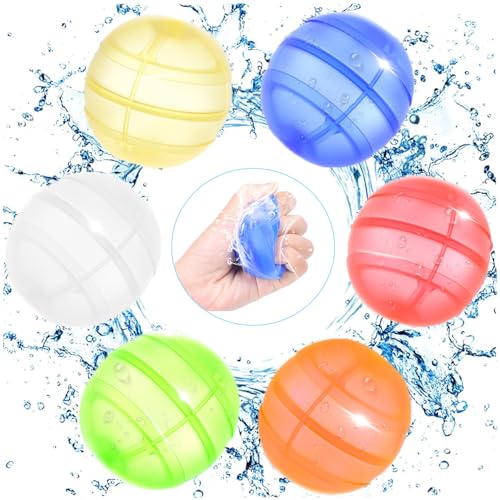 6 Stück Wasserbomben Wiederverwendbar Reusable Wasserballons Selbstschließend mit Netzbeutel für Kinder,Erwachsene,Wasserpark, Familienspiel，Poolparty,Strand,Wasserspielzeug（Double mouth style） von MAKFORT
