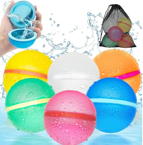 6 Stück Wasserbomben Wiederverwendbar Reusable Wasserballons Selbstschließend mit Netzbeutel für Kinder,Erwachsene,Wasserpark, Familienspiel，Poolparty,Strand,Wasserspielzeug（Magnet style） von MAKFORT