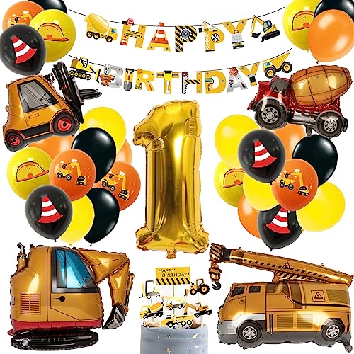 Bagger Deko Kindergeburtstag Set 1 Jahre Baustelle Truck Bagger Folienballon Baufahrzeug Baustelle Geburtstag Deko Happy Birthday Party Dekoration von MAKFORT