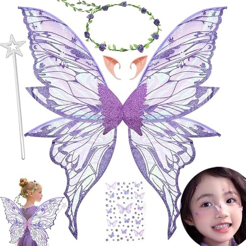 MAKFORT Flügel Fee Feenflügel Erwachsene Feen Flügel Wings Kinder Elfenflügel Set（Feen Flügel，Stirnband,Sterne Feenstäbe und Aufkleber） für Cosplay,Feen-Mottopartys，Partys und Verkleidung von MAKFORT