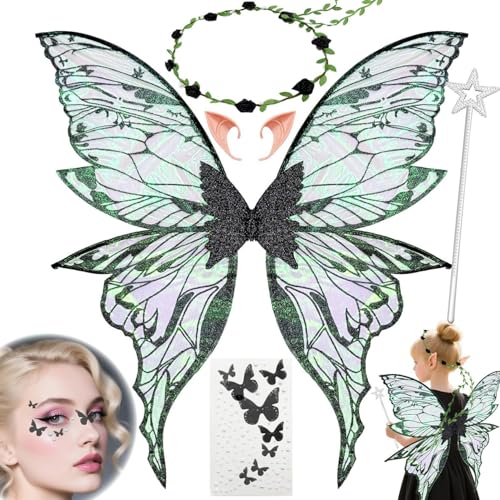 MAKFORT Flügel Fee Feenflügel Erwachsene Feen Flügel Wings Kinder Elfenflügel Set（Feen Flügel，Stirnband,Sterne Feenstäbe und Aufkleber） für Cosplay,Feen-Mottopartys，Partys und Verkleidung von MAKFORT