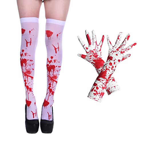 MAKFORT Cosplay Blutiges Halloween Karneval Mottoparty Kostüme für Frauen Gruselige Blutsocken und Handschuhe von MAKFORT