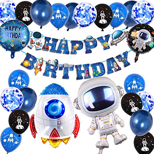 Dekoration für Geburtstag, Jungen, Kinder, Astronaut, Dekoration, Geburtstag, Rakete, Weltraum, Blau, Luftballons, Happy Birthday, Dekoration für Jungen von MAKFORT