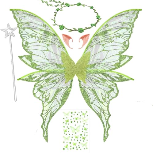 MAKFORT Flügel Fee Feenflügel Erwachsene Feen Flügel Wings Kinder Elfenflügel Set（Feen Flügel，Stirnband,Sterne Feenstäbe und Aufkleber） für Cosplay,Feen-Mottopartys，Partys und Verkleidung von MAKFORT