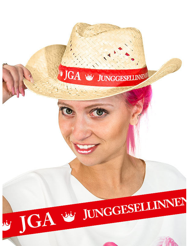 Strohhut Junggesellinnenabschied JGA beige-rot von MAKITO
