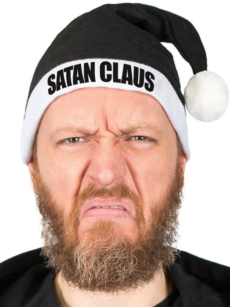 Witzige Anti-Weihnachtsmütze SATAN CLAUS Nikolausmütze schwarz-weiss von MAKITO