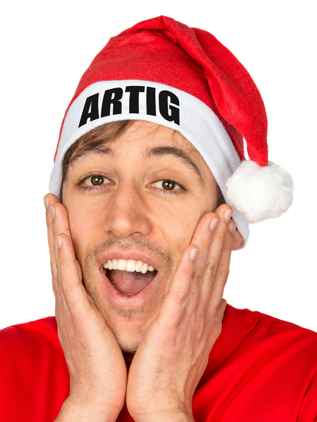 Witzige Weihnachtsmütze 'ARTIG' Nikolausmütze rot-weiss von MAKITO