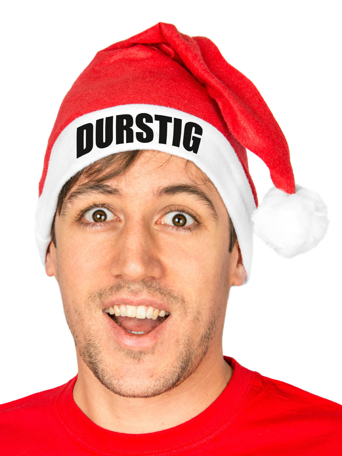Witzige Weihnachtsmütze 'DURSTIG' Nikolausmütze rot-weiss von MAKITO