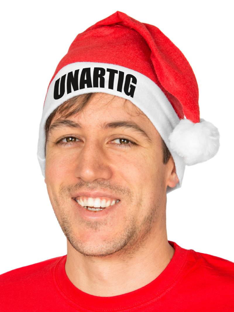 Witzige Weihnachtsmütze 'UNARTIG' Nikolausmütze rot-weiss von MAKITO