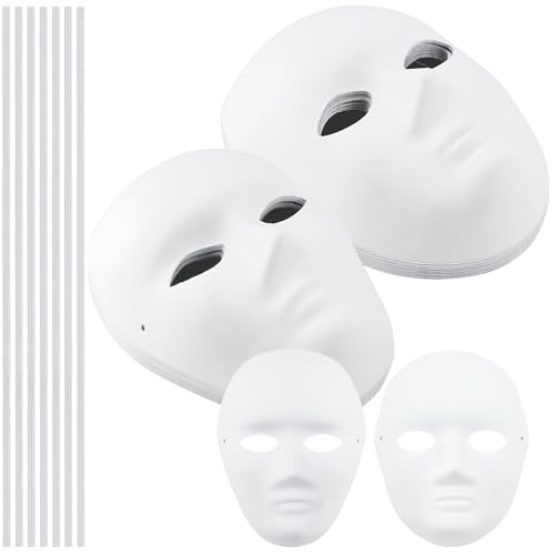 MAKTSAM Weiße Papiermaske, weiße Vollgesichtsmaske mit Riemen, für Männer und Frauen, Zellstoff, blanko, Maskerade für Cosplay, Tanzparty, 30 Stück MAKTSAM Weiße Papiermaske, weiße Vollgesichtsmaske mit Riemen, für Männer und Frauen, Zellstoff, blanko, Maskerade für Cosplay, Tanzparty, 30 Stück von MAKTSAM