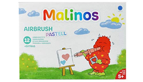 MALINOS 300970 Airbrush Pastell, 12 Stifte und 8 Schablonen, ab 5 Jahre von MALINOS