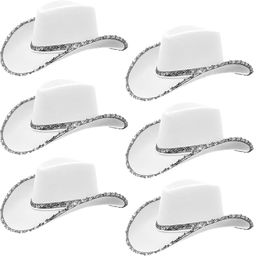 6 x Texanische Cowgirl-Hüte, weiße Cowboyhüte für Frauen, Western-Cowgirl-Hut für Junggesellinnenabschied, Geburtstag, Halloween, Kostüm-Zubehör 6 x Texanische Cowgirl-Hüte, weiße Cowboyhüte für Frauen, Western-Cowgirl-Hut für Junggesellinnenabschied, Geburtstag, Halloween, Kostüm-Zubehör von MALLOOM