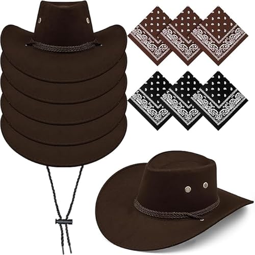 MALLOOM Cowboyhüte mit Paisley-Bandanas, Set mit klassischen Western-Motto-Hüten, für Partys, Halloween, Cosplay, Kostümpartys, 6 Stück MALLOOM Cowboyhüte mit Paisley-Bandanas, Set mit klassischen Western-Motto-Hüten, für Partys, Halloween, Cosplay, Kostümpartys, 6 Stück von MALLOOM