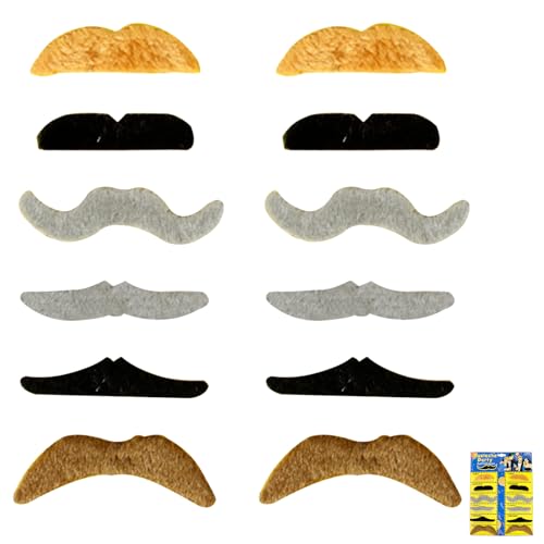 12 Stück Schnurrbart zum Ankleben 80er,Schnauzer Zum Ankleben Schnurrbart Selbstklebende Bärte,Falscher Bart Vielfalt für Karneval,80er Party & Cosplay,Klebebart Sortiment,Klebe Fake Bart(Polychrom) von MALOUSUN