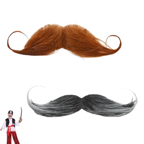 2 Stück Schnurrbart zum Ankleben,Schnauzer zum Ankleben,Fake Bart Falscher,Schnurrbart Kleben Selbstklebend,Fake Moustache Detektiv 80er Verkleidung,Oberlippenbart Cosplay Kostüm für Halloween Party von MALOUSUN