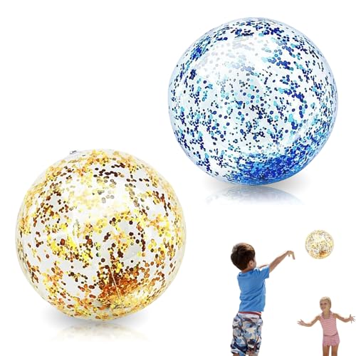 2 Stück Wasserball Aufblasbar,Wasserbälle Glitter 40 cm,Strandball,Aufblasbarer Ball,Kleinstrandball,Tauchbälle Kinder,Beachball in Transparenter Blitz für Beach Balls Pool Party Kinder & Erwachsene von MALOUSUN
