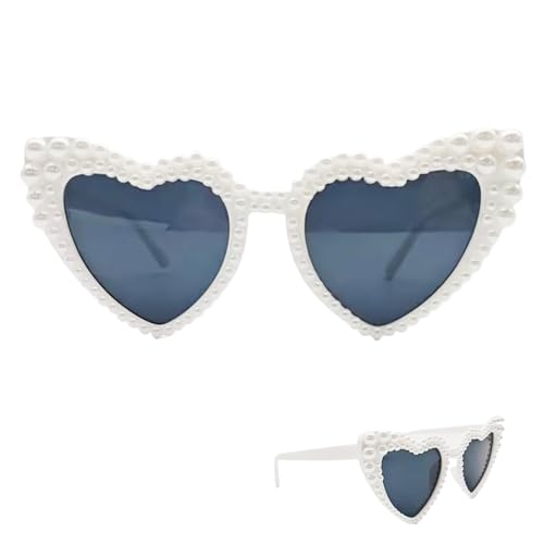 Herz Sonnenbrille,Vintage Herzbrille,Sonnenbrille Herz Perle,Sonnenbrille Herzform,Brille Herzen UV400 Schutz,Herzsonnenbrille Weiß,Herzförmige Sonnenbrillen für Hochzeit,JGA,Geburtstag,Strandreisen von MALOUSUN