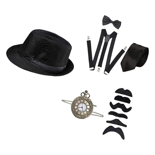 MALSSE Halloween-Kostüm-Zubehör-Set für Herren im 1920er-Jahre-Stil, tolle Kleidung, brüllende 20er-Jahre-Taschenuhr, Mobsterhut, Fliege MALSSE Halloween-Kostüm-Zubehör-Set für Herren im 1920er-Jahre-Stil, tolle Kleidung, brüllende 20er-Jahre-Taschenuhr, Mobsterhut, Fliege von MALSSE