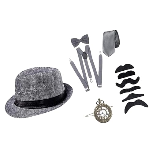 MALSSE Halloween-Kostüm-Zubehör-Set für Herren im 1920er-Jahre-Stil, tolle Kleidung, brüllende 20er-Jahre-Taschenuhr, Mobsterhut, Fliege von MALSSE