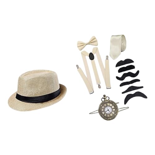 MALSSE Halloween-Kostüm-Zubehör-Set für Herren im 1920er-Jahre-Stil, tolle Kleidung, brüllende 20er-Jahre-Taschenuhr, Mobsterhut, Fliege MALSSE Halloween-Kostüm-Zubehör-Set für Herren im 1920er-Jahre-Stil, tolle Kleidung, brüllende 20er-Jahre-Taschenuhr, Mobsterhut, Fliege von MALSSE