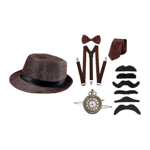 MALSSE Halloween-Kostüm-Zubehör-Set für Herren im 1920er-Jahre-Stil, tolle Kleidung, brüllende 20er-Jahre-Taschenuhr, Mobsterhut, Fliege MALSSE Halloween-Kostüm-Zubehör-Set für Herren im 1920er-Jahre-Stil, tolle Kleidung, brüllende 20er-Jahre-Taschenuhr, Mobsterhut, Fliege von MALSSE