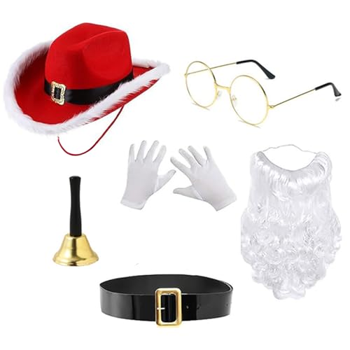 MALSSE Weihnachtsmann-Kostüm-Zubehör, Plüschmütze, Brille, Gürtel, Handschuhe, um Ihr Weihnachten zu erhellen MALSSE Weihnachtsmann-Kostüm-Zubehör, Plüschmütze, Brille, Gürtel, Handschuhe, um Ihr Weihnachten zu erhellen von MALSSE