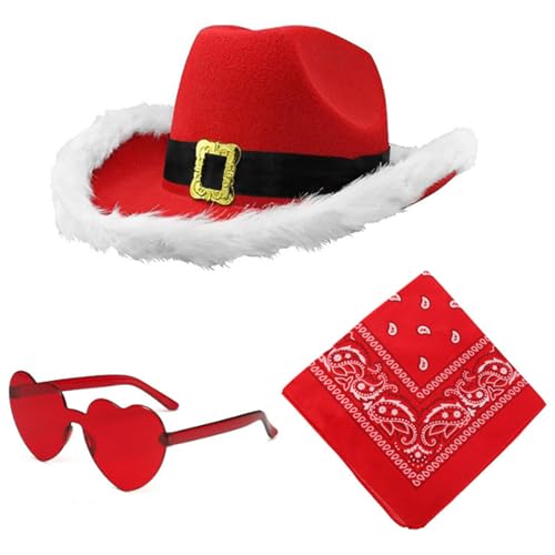 MALSSE Western-Weihnachtsparty-Hut-Kostüm-Set für Feiertage, Festivals, Weihnachtsmann-Kostüm, Hut, Brille, Cosplay-Zubehör MALSSE Western-Weihnachtsparty-Hut-Kostüm-Set für Feiertage, Festivals, Weihnachtsmann-Kostüm, Hut, Brille, Cosplay-Zubehör von MALSSE
