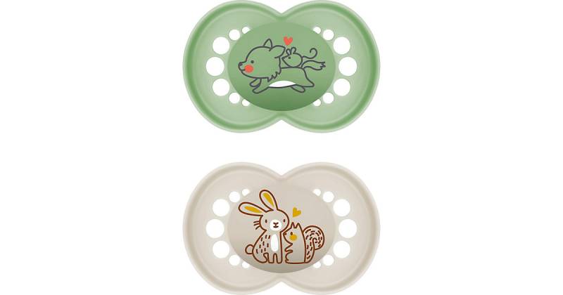 MAM Original Pure 6-16 Silikon Schnuller - 2er Set, Wolf/Hase grün/beige von MAM
