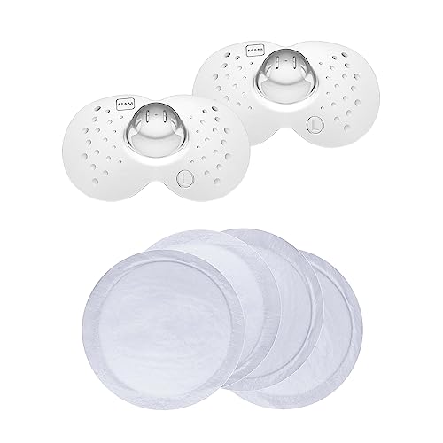 MAM Stillhütchen Größe L (ø 23 mm) im 2er-Set + MAM selbstklebende Stilleinlagen, atmungsaktiv für die Stillzeit mit extra saugfähigem Kern, 30 Stück von MAM