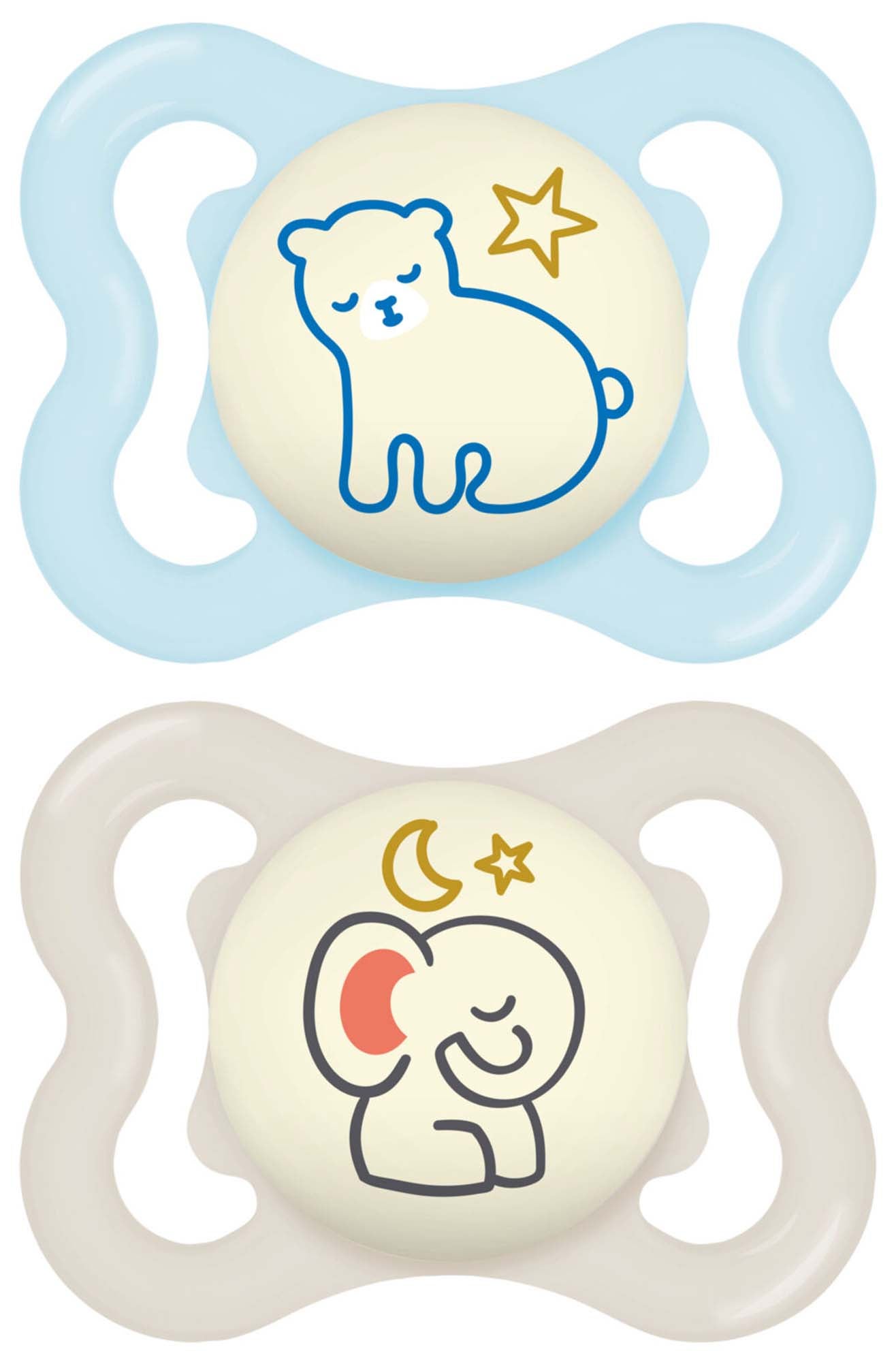 MAM Supreme Silikon Night Schnuller 0-6m 2er-Pack, Neutral/Blau MAM Supreme Silikon Night Schnuller 0-6m 2er-Pack, Neutral/Blau von MAM